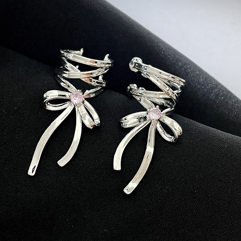Clip d'oreille Style Ballet froid, boucles d'oreilles avec nœud en ruban, à la mode
