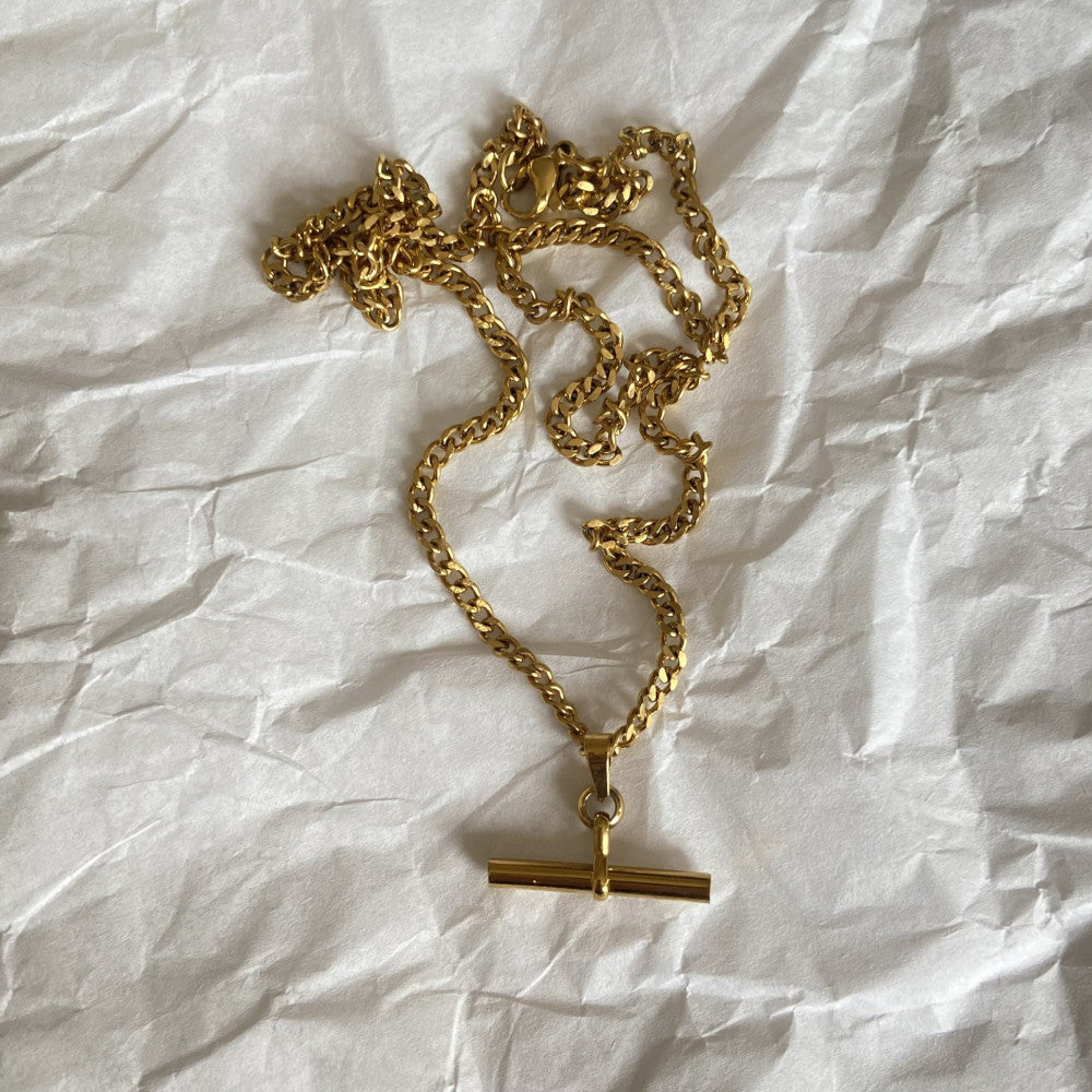 Fashion Simple Style T-shaped Pendant Titanium Steel 18K Gold Plating Basic Chain Necklace