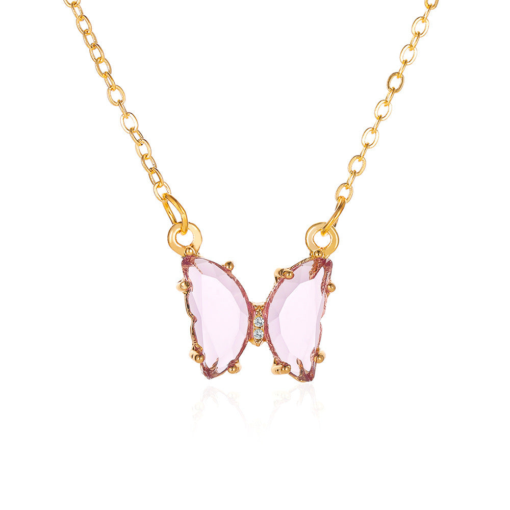 Internet Celebrity Ins Style Glass Crystal Butterfly Necklace