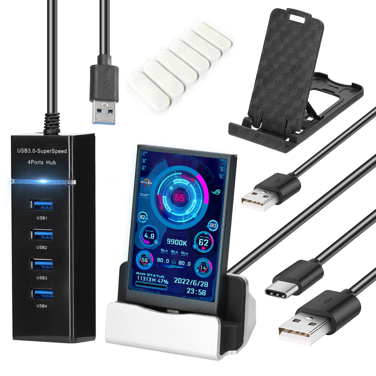 Computadora de 3,5 pulgadas Pantalla secundaria pequeña IPS Vista completa Monitor de chasis USB Visualización de fecha