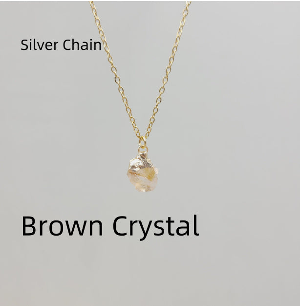 Collier avec pendentif en pierre de cristal naturel irrégulier, chaîne en acier inoxydable en métal