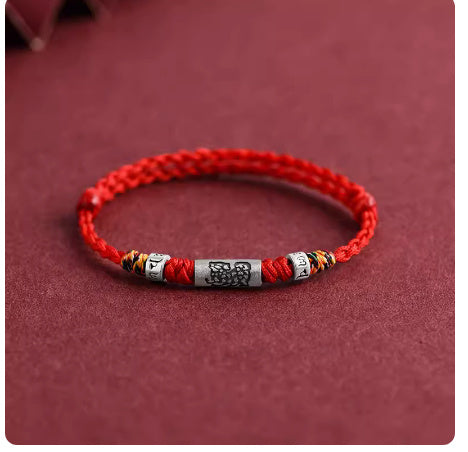 Bracelet corde rouge douze zodiaque en argent pur