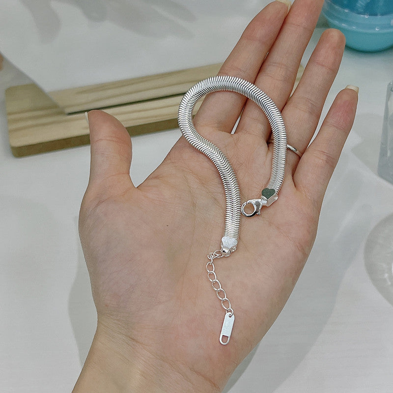 S925 Sterling Silver Korean Style Heavy-duty Texture Flat Snake Wide Chain