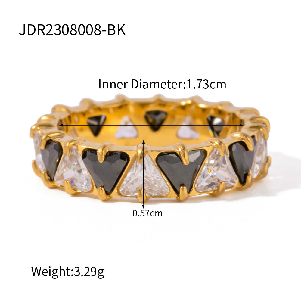 Anillo de circón triangular con incrustaciones de acero inoxidable de oro de 18 quilates estilo Ins europeo y americano