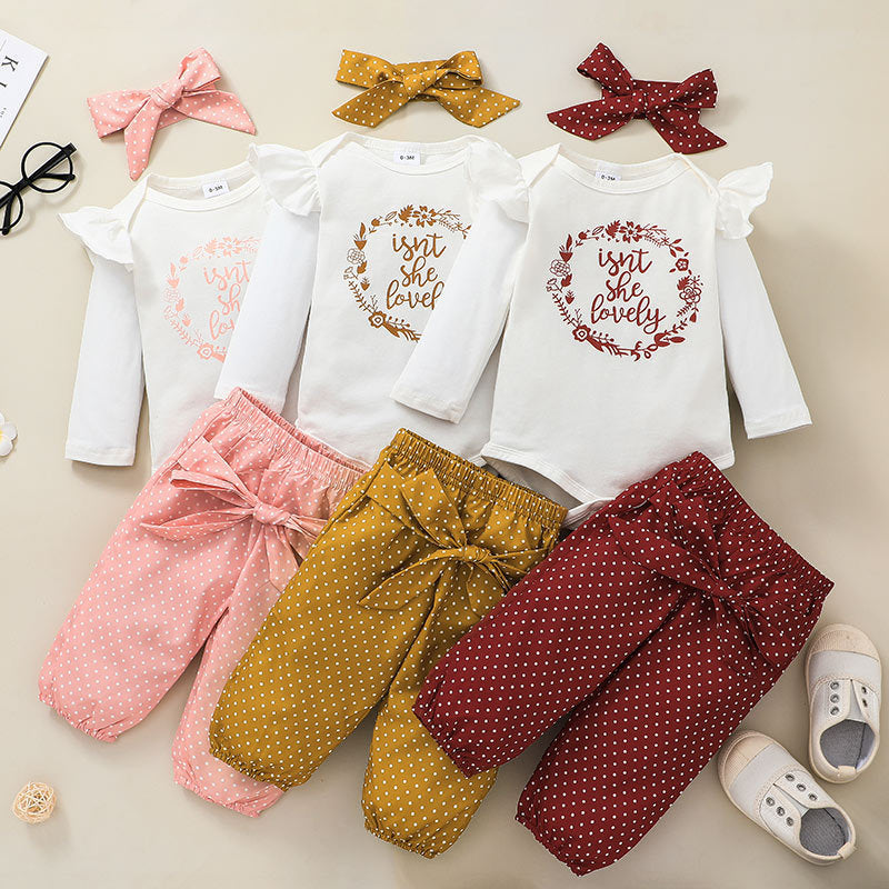 Printemps et automne vêtements pour enfants couverture lettres de mode européennes et américaines pantalons à manches longues pour bébés filles ensemble 3 pièces vêtements pour bébé