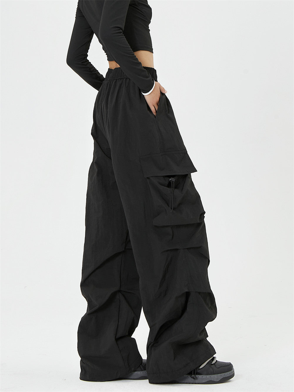 Men's Loose Design Pleated Drawstring Ankle-tied Trousers