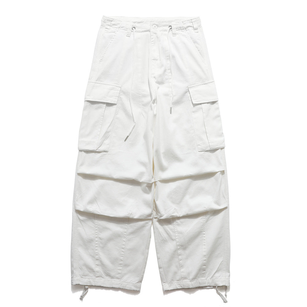 Men's Loose Casual Pleated Knee Multi-pocket Sports Drawstring Ankle Banded Pants