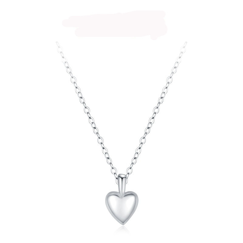 Sterling Silver Simple Heart-shaped Pendant Necklace For Women
