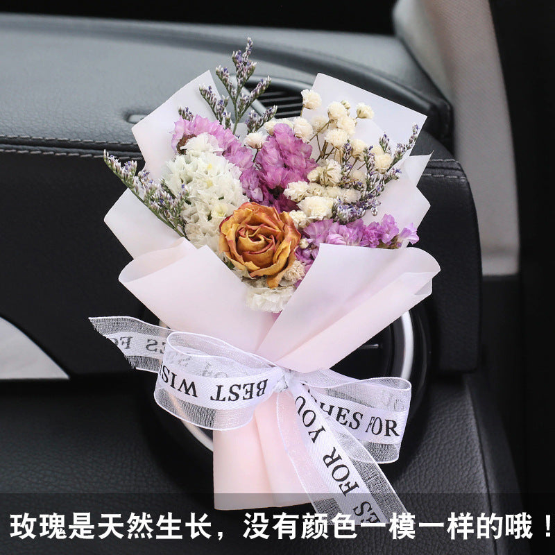 Parfum de ventilation d'aromathérapie pour voiture, Bouquet séché éternel créatif fait à la main, ornement de roses