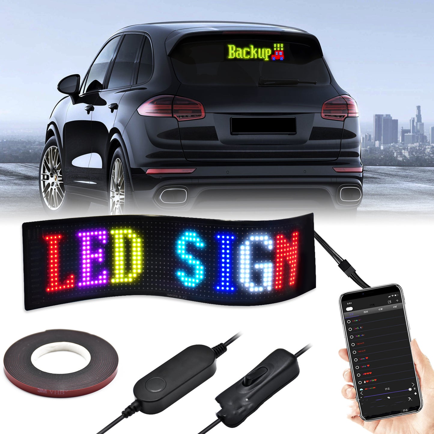 Connexion sans fil LED flexible Écran souple LED polychrome monté sur véhicule