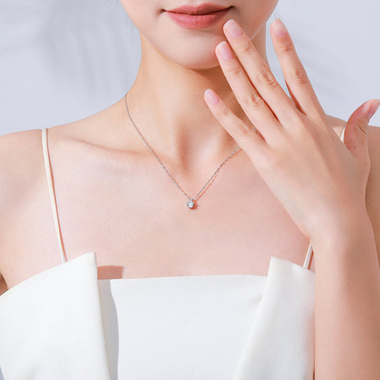 S925 Sterling Silver Super Shiny Solitaire Necklace Women's European And American Style