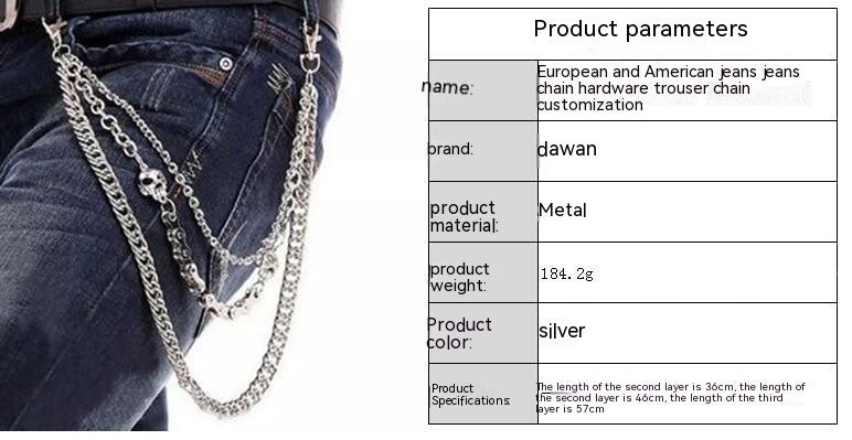 Accessoires vestimentaires Hip Hop Jeans Chaîne de taille en métal