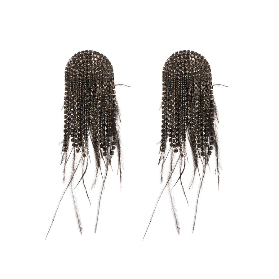 Feather Female Baroque Style Diamond Claw Chain Earrings