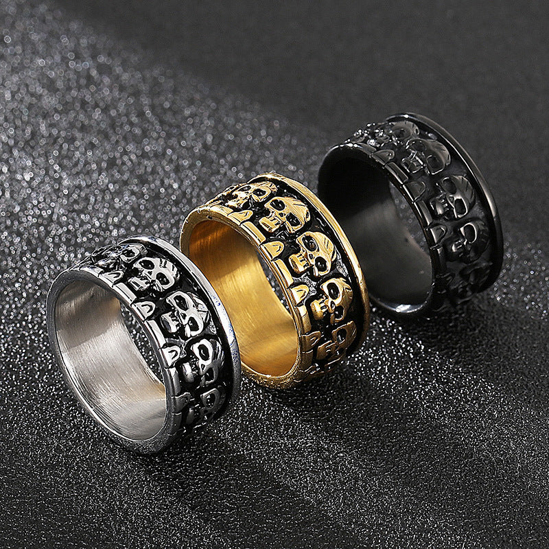 Bague en acier titane pour hommes crâne dominateur