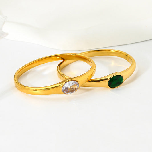 INS Fashion – Bracelet en acier et titane, plaqué or 18 carats, boucle incrustée de Zircon émeraude
