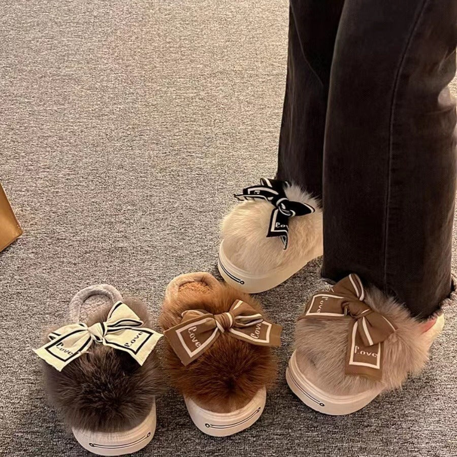 Pantoufles en coton à talons hauts pour la maison et l'extérieur, demi-paquet d'arc