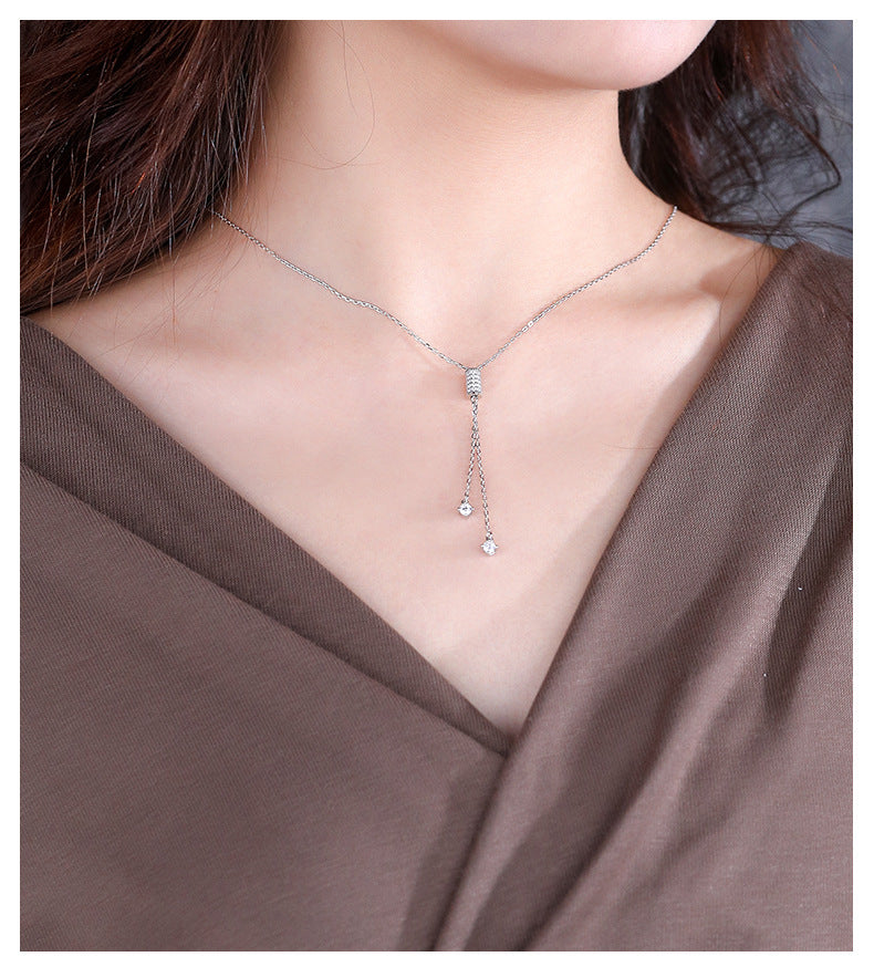 S925 Sterling Silver Diamond-studded Necklace Female Simple Sweater Chain