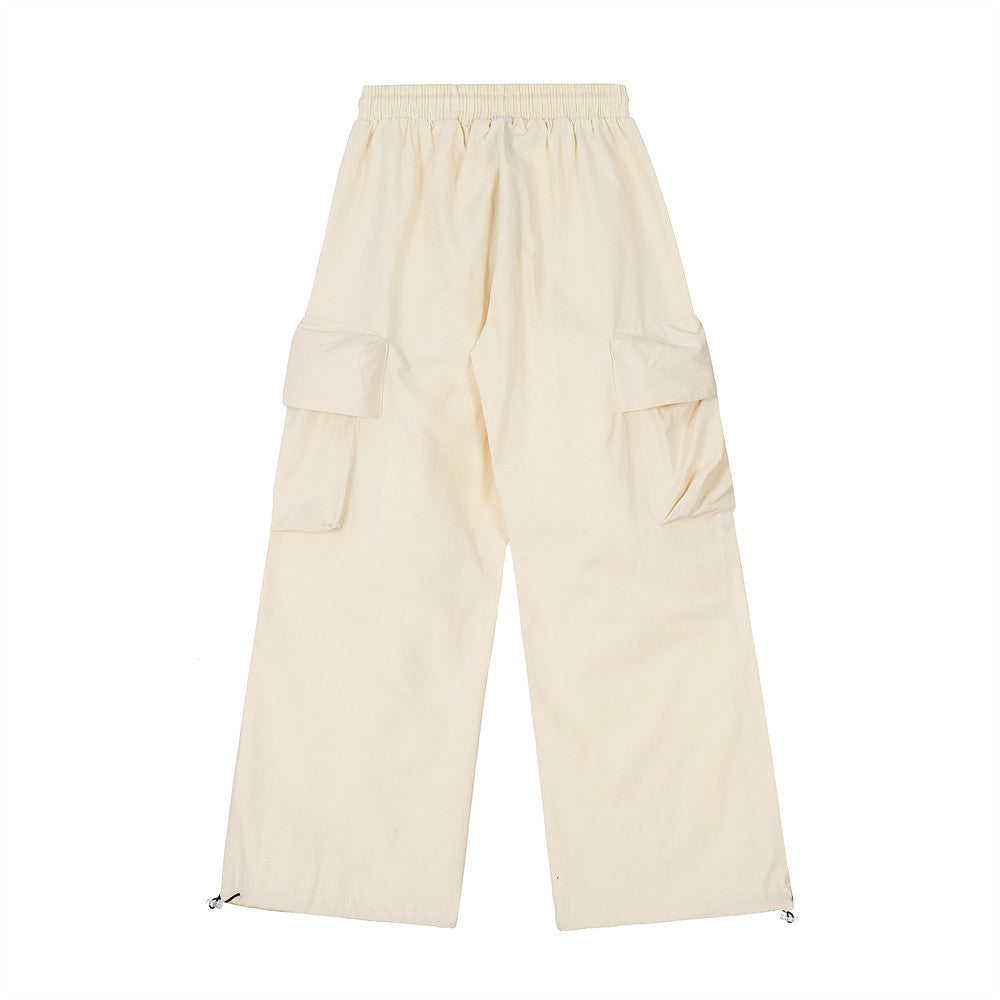 Loose Design Pleated Solid Color Multi-pocket Ankle Banded Pants