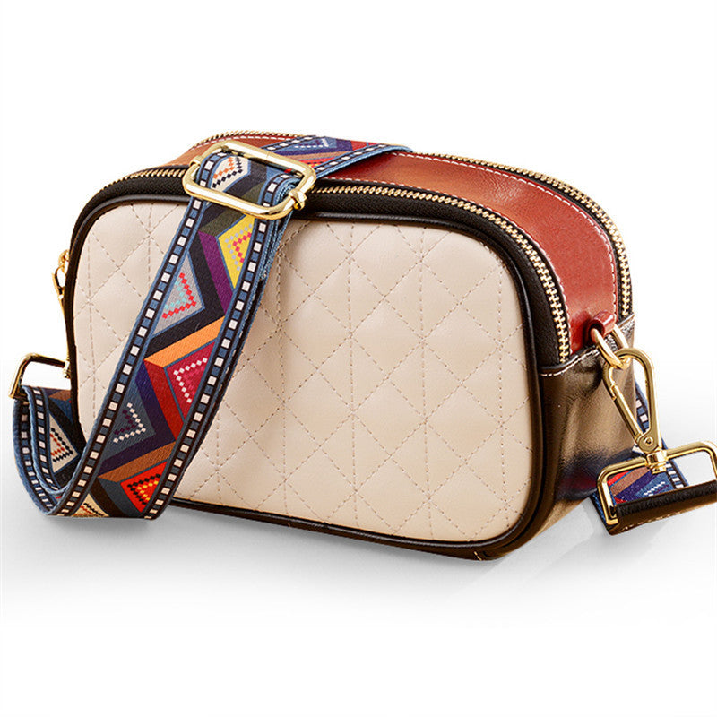 Bolso cuadrado pequeño de cuero para equipaje, bolso cuadrado de color sólido, línea de costura de cuero, bolso cruzado para mujer