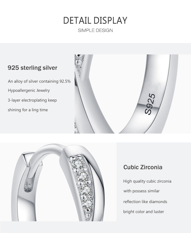 S925 Silver Simple Geometric Design Micro-inlaid Earrings