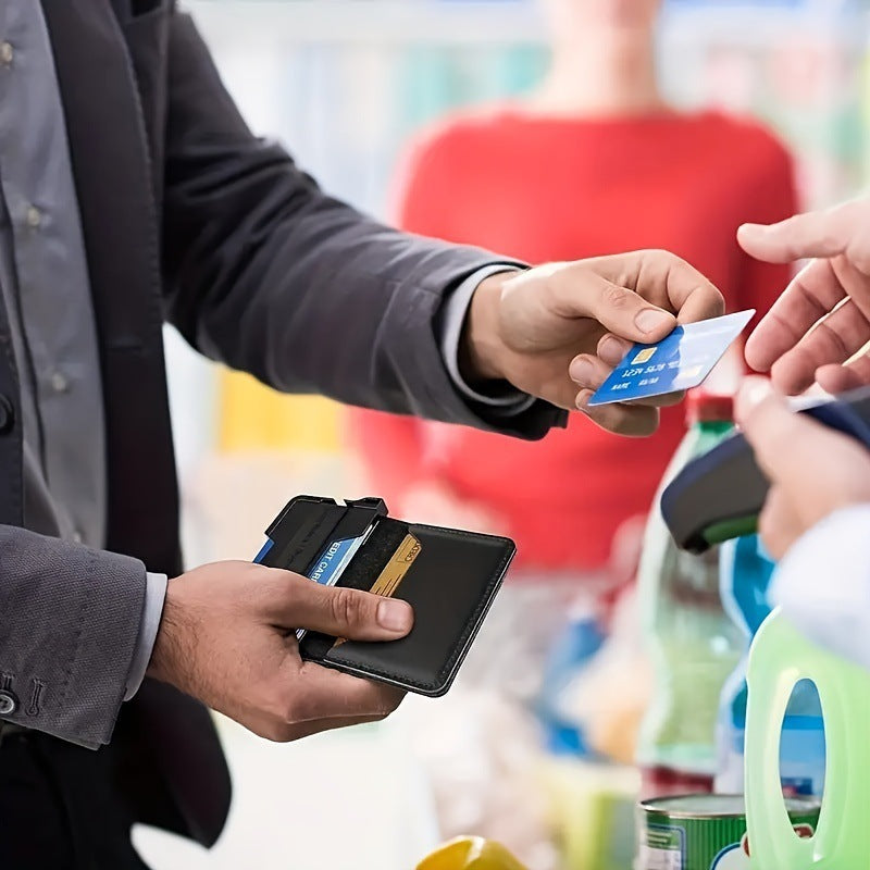 Cartera de cuero EDC de metal ultrafina para hombre