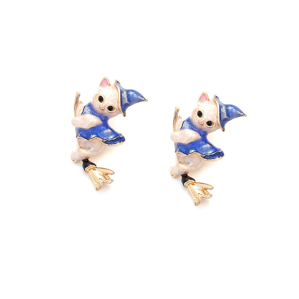 Boucles d'oreilles en alliage pour chaton, chapeau de magicien dégoulinant