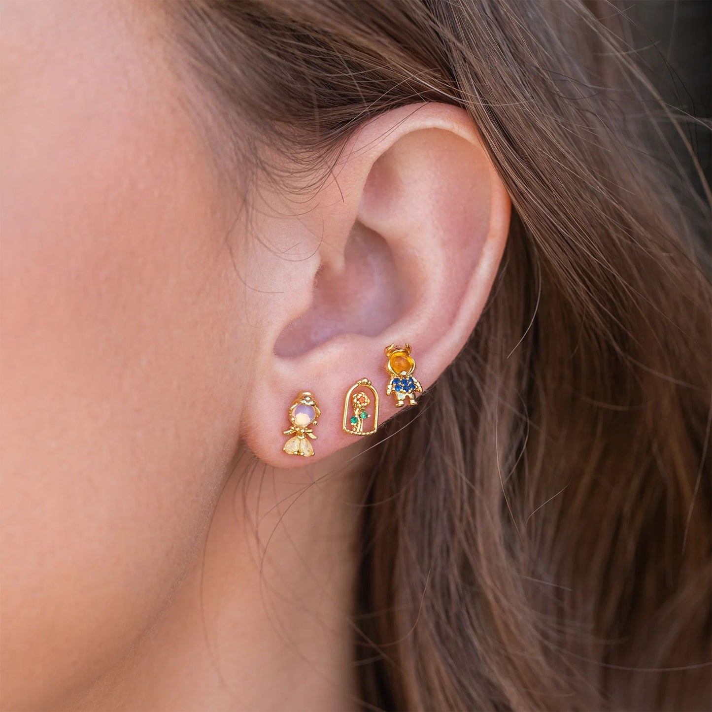 Boucles d'oreilles mignonnes, costume trois pièces, boucles d'oreilles en Zircon