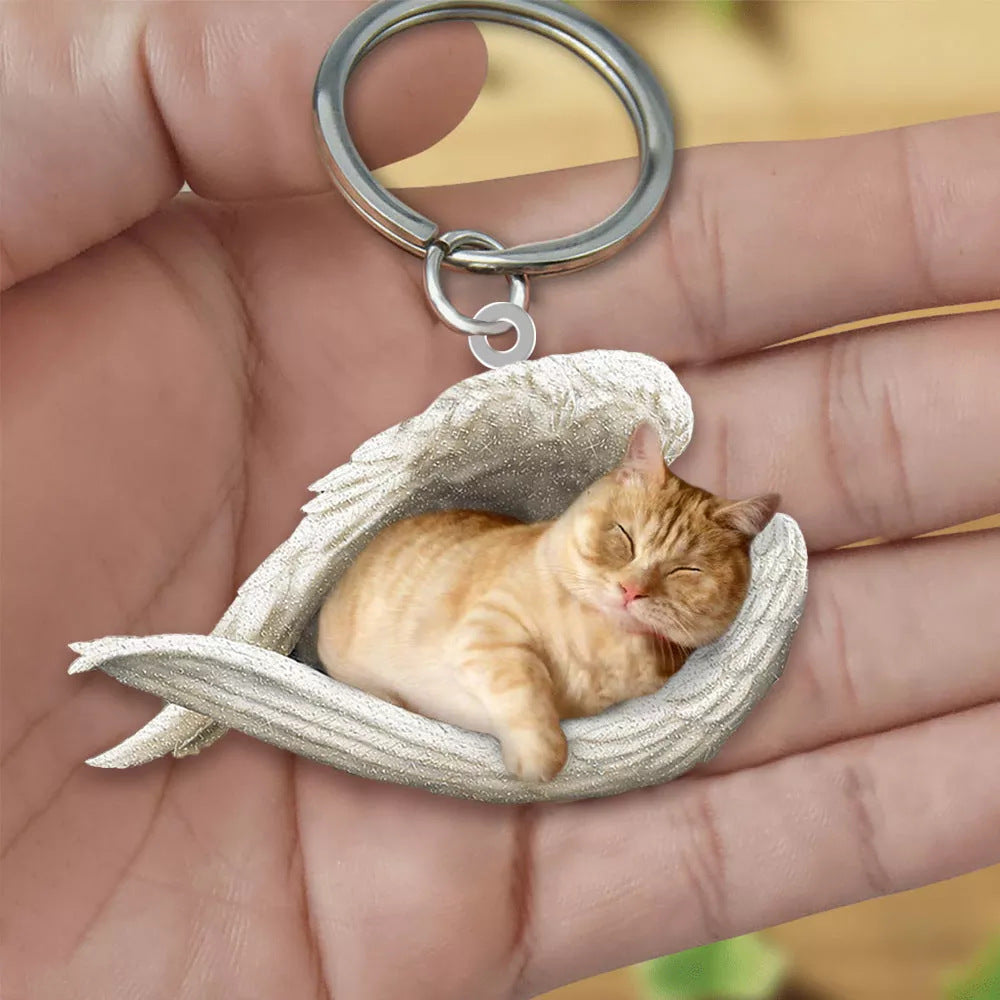 New Unique Dogs And Cats Sleeping Angel Pendant Car Key Ring