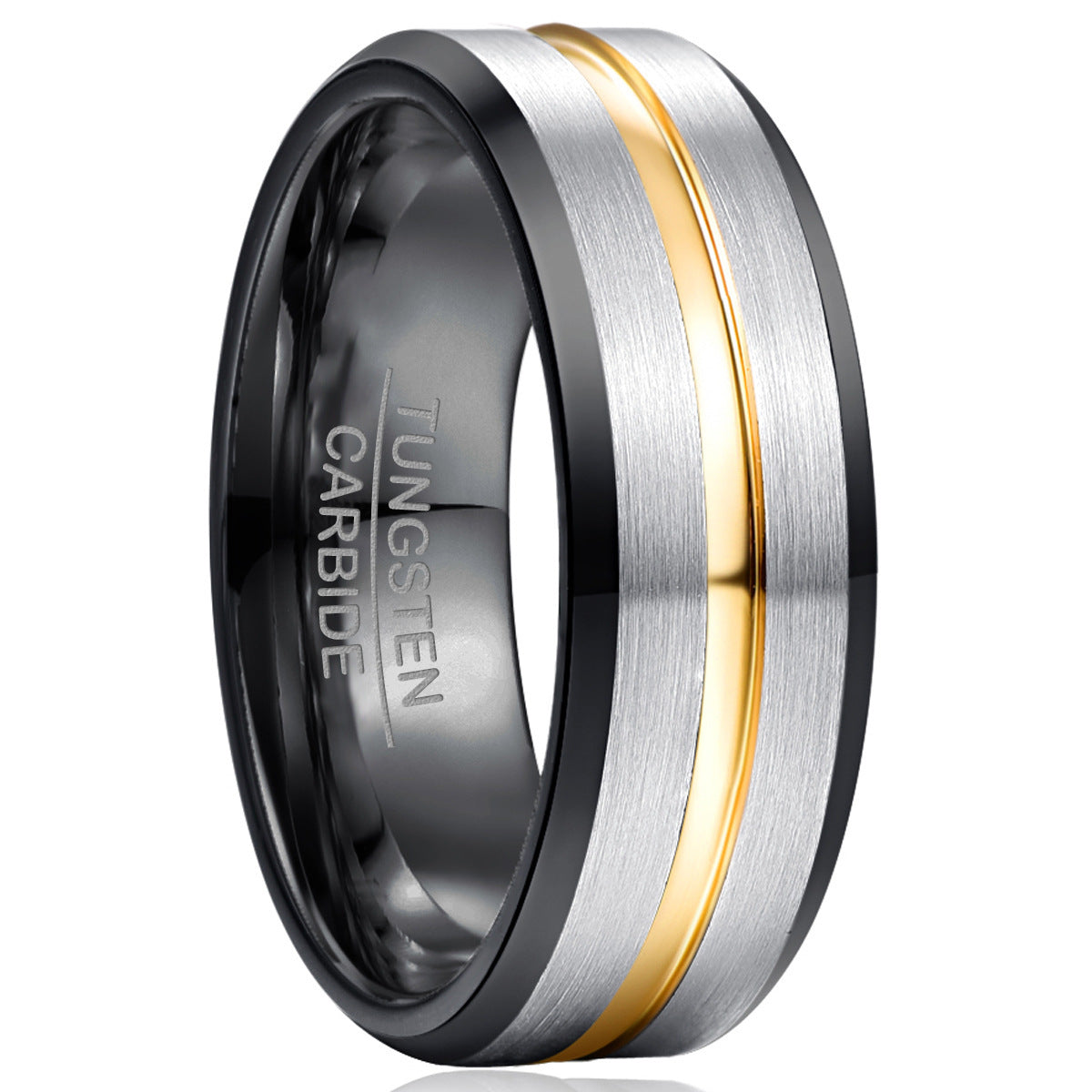 Bague en tungstène à surface givrée pour hommes