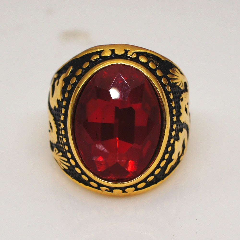 Bague rétro dominatrice plaquée or motif dragon ovale pour homme
