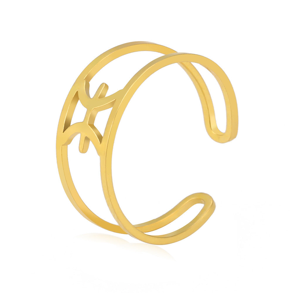 Titanium Steel Cutting Frame Twelve Constellation Stainless Steel Ring