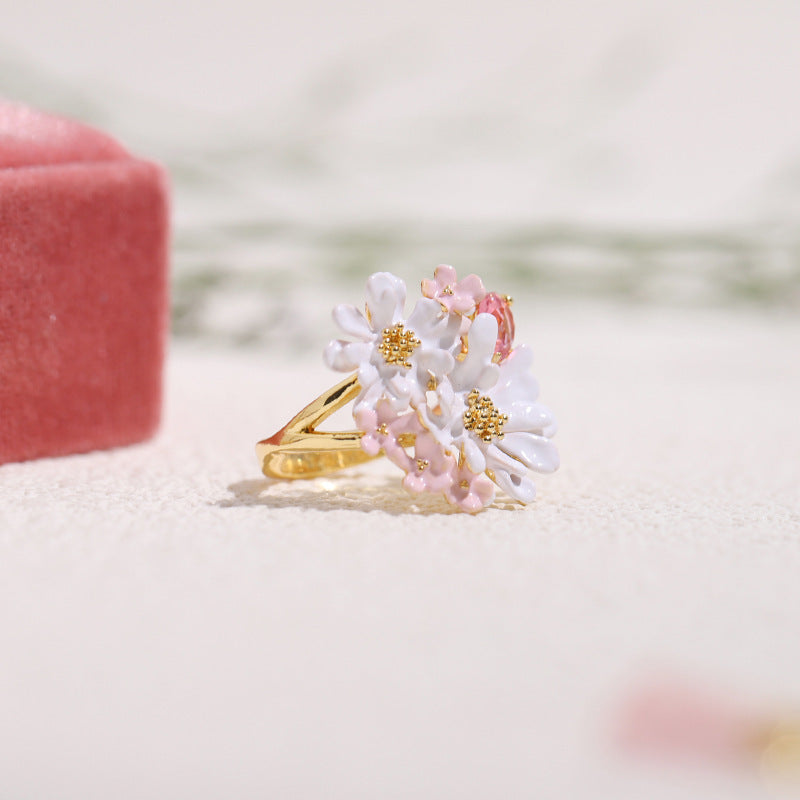 Anillo Flor Encaje Verbena Circonitas Oro