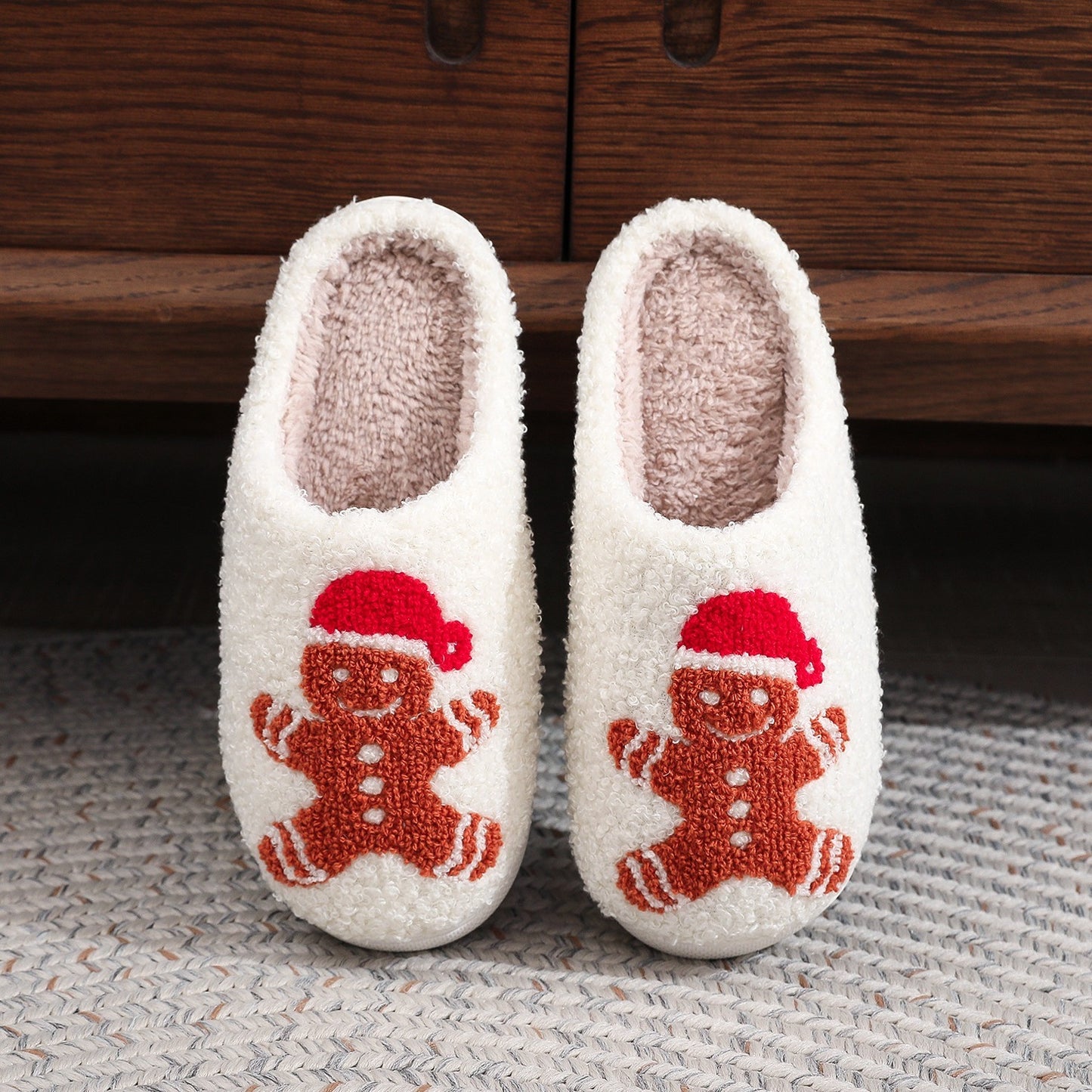 Pantoufles de noël en coton pour homme en pain d'épices, pour la maison et l'hiver