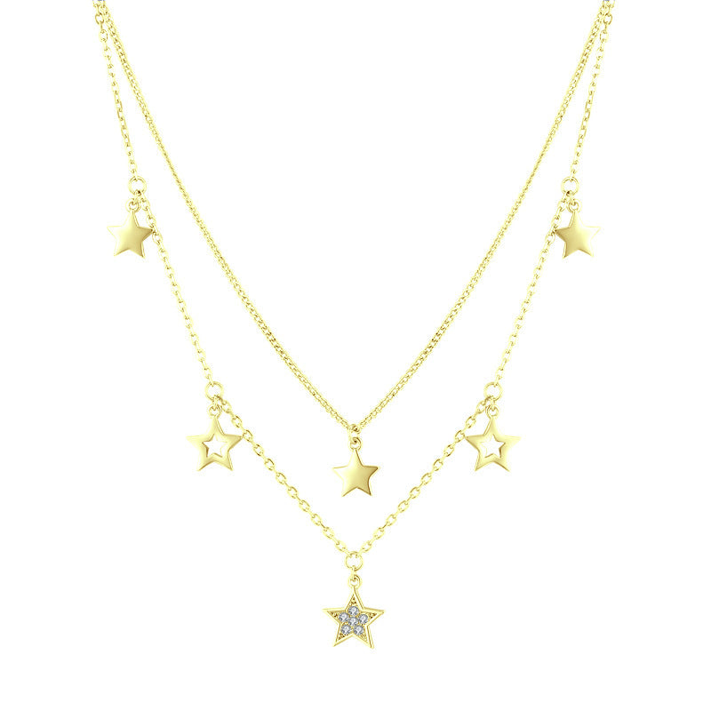 S925 Sterling Silver Double Circles Star Necklace