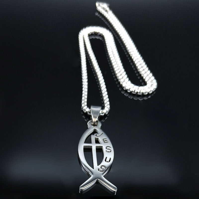 Collier pendentif simple en arête de poisson en acier inoxydable