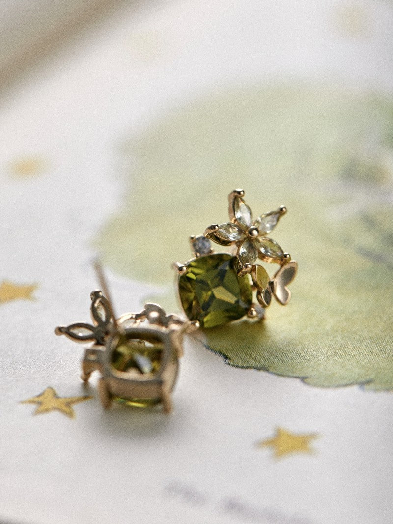 Olive Green Zircon Butterfly Studs Ear Clip