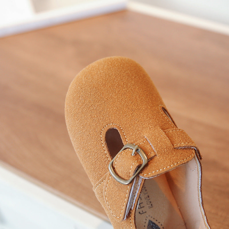 Chaussures pour enfants plates rétro polyvalentes petites chaussures en cuir