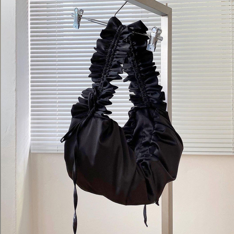 Aisselles Satin polyvalent décontracté plissé dentelle cordon conception grande capacité sac à bandoulière