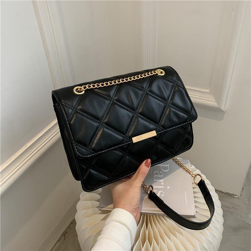 Sac décontracté de couleur unie à bandoulière en chaîne de grande capacité