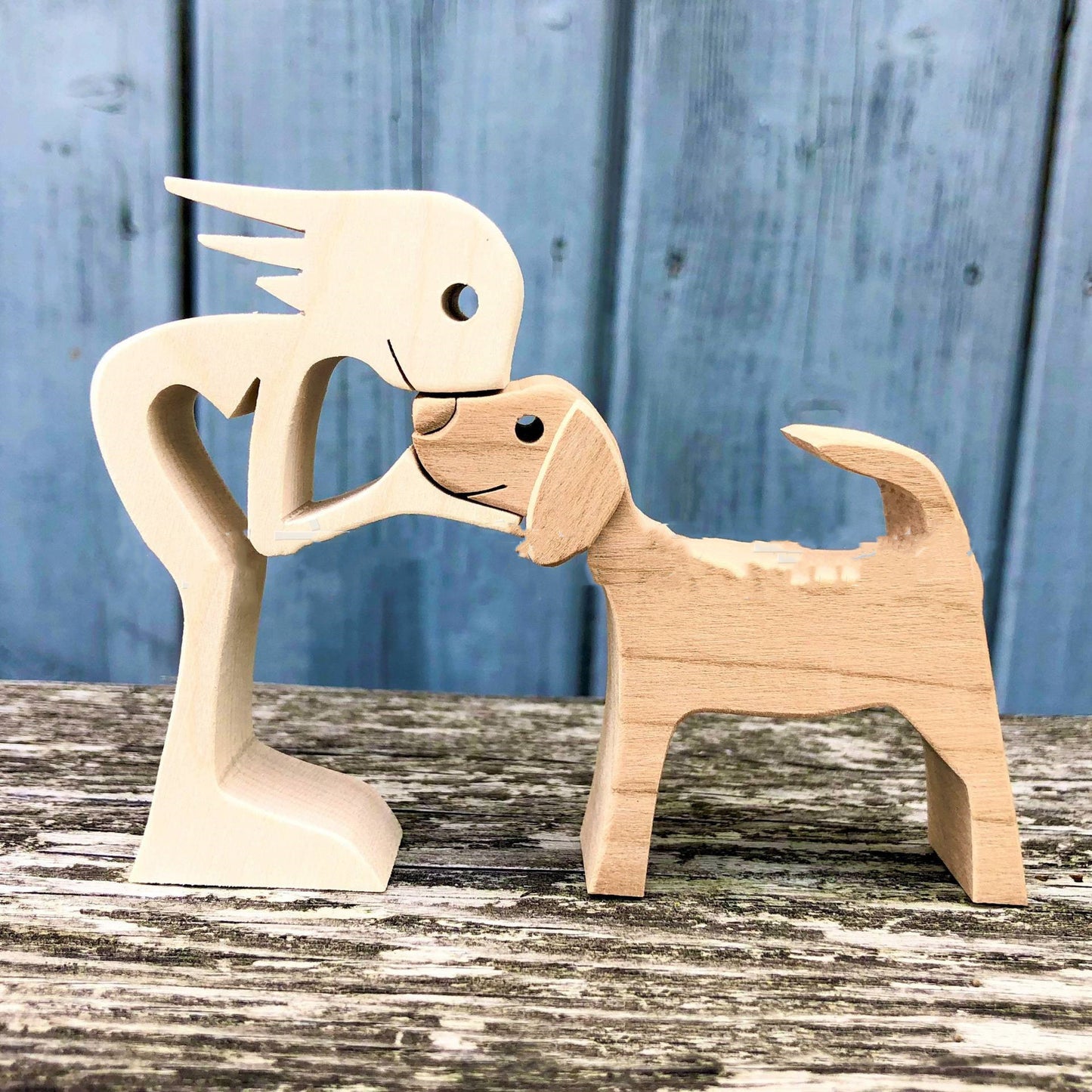 Figurine de chien en bois à faire soi-même, Sculpture de décoration de maison, un homme et un chien, Sculpture en bois, cadeaux de noël, modèle de décoration