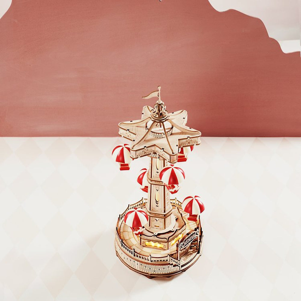 Robotime ROKR Parachute tour bricolage boîte à musique mobile magique parc d'attractions pour enfants anniversaire cadeaux de noël 3D en bois Puzzle