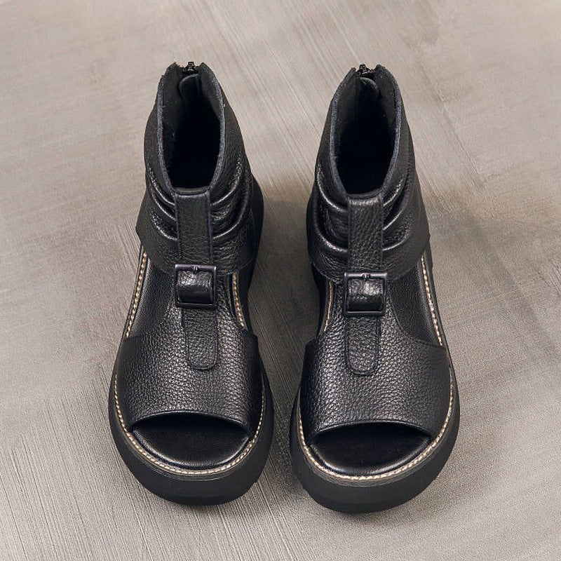 Sandales d'été à talons épais et bout ouvert de Style romain, sandales montantes augmentant la hauteur