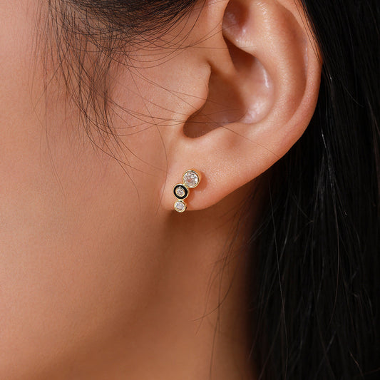 Women's Sterling Silver Black Round Bubble Stud Earrings