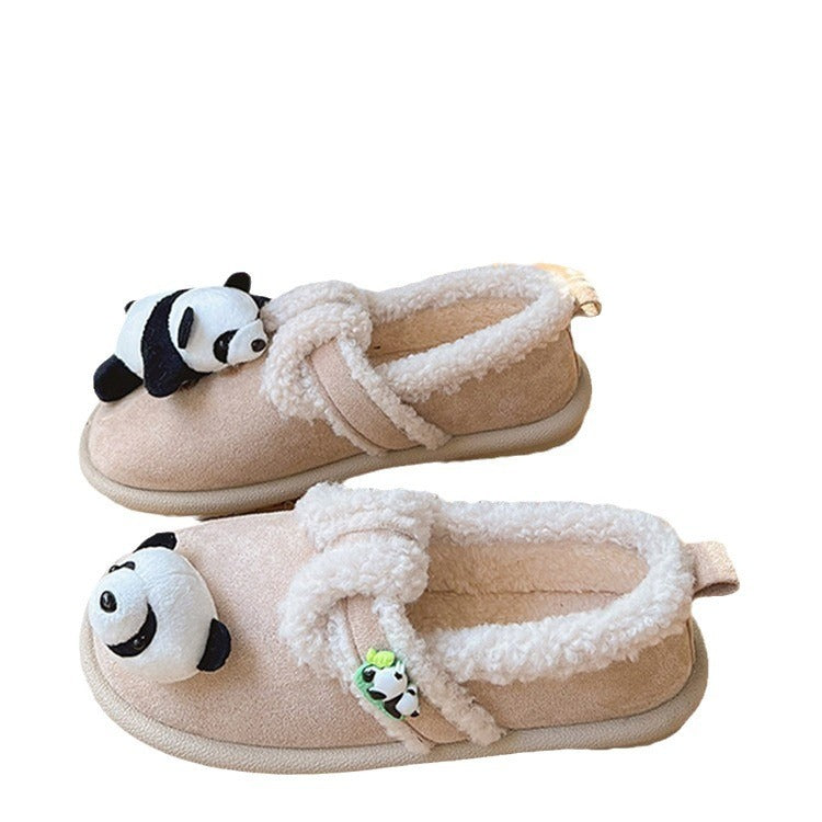 Chaussures en coton Panda de dessin animé épais doublées de polaire d'agneau mignonnes