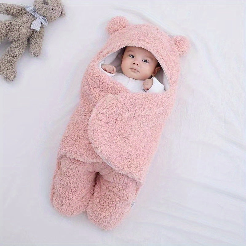 Sac de couchage d'hiver pour bébé, sac de couchage imprimé ours, adapté aux bébés âgés de 0 à 10 mois, tapis de sieste doux avec oreiller amovible