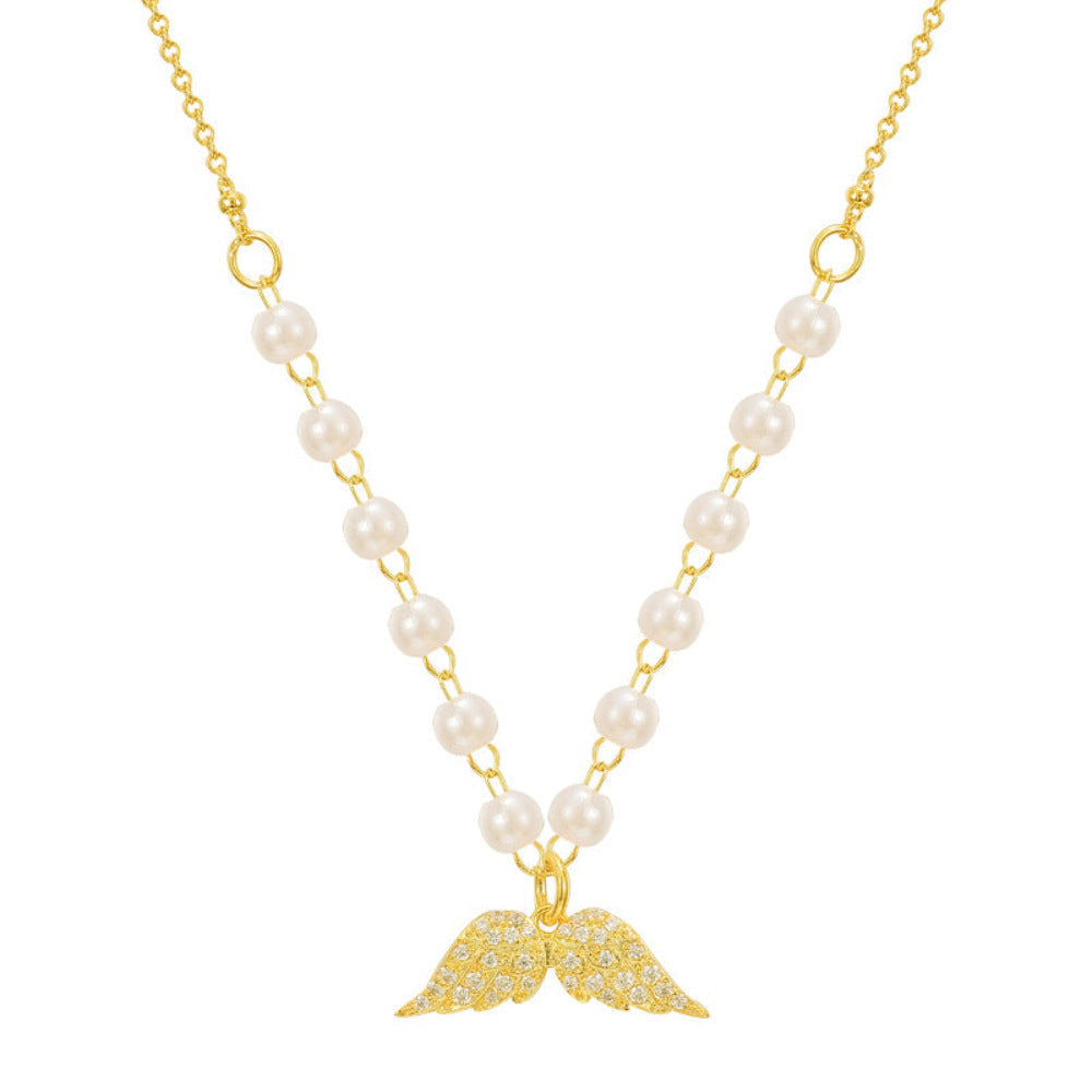 Collier ailes d'ange en Zircon, collier de perles