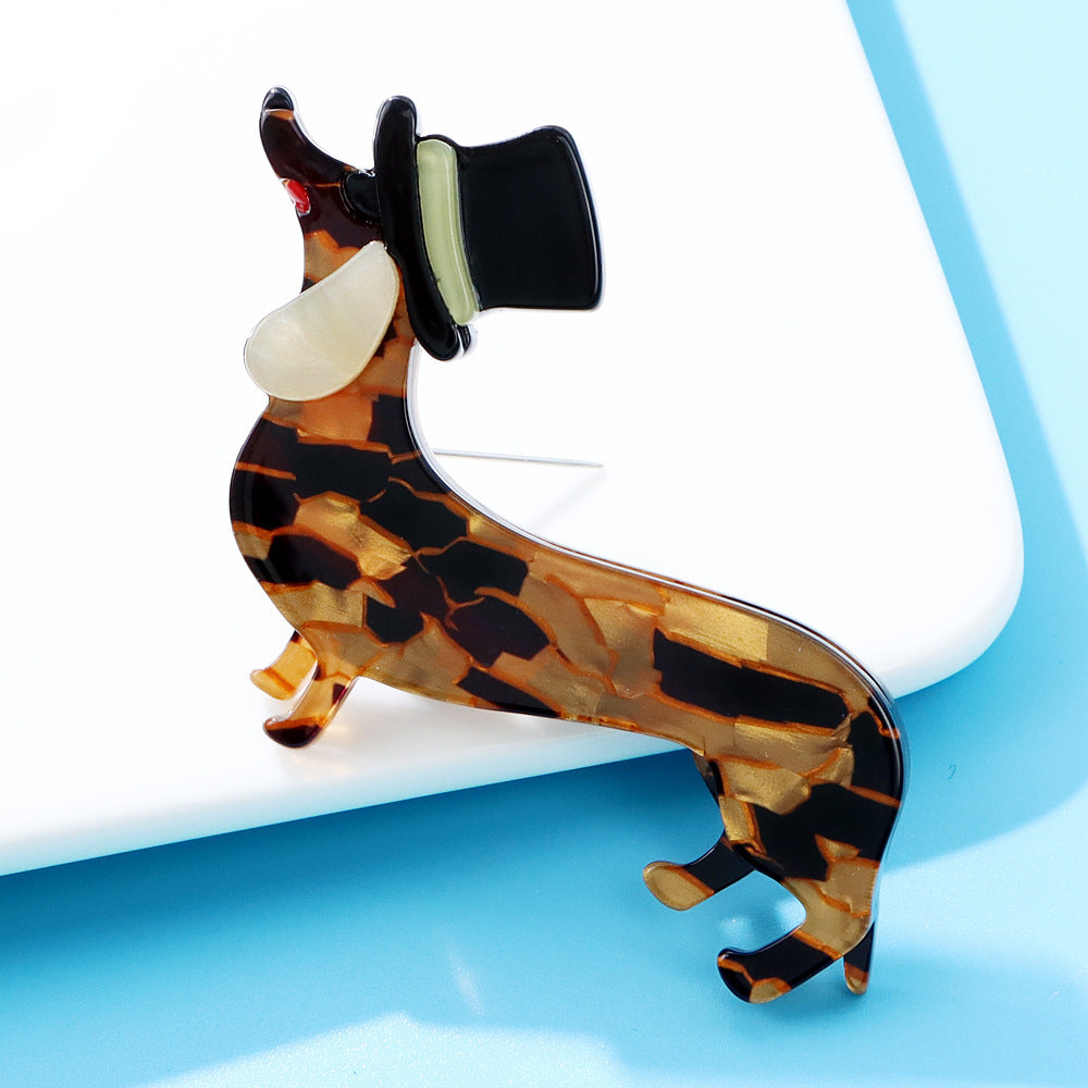 Broche de chien teckel en acétate acrylique à la mode