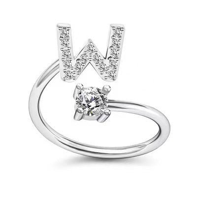 Female Stylish Adjustable Zircon 26 Letters Ring