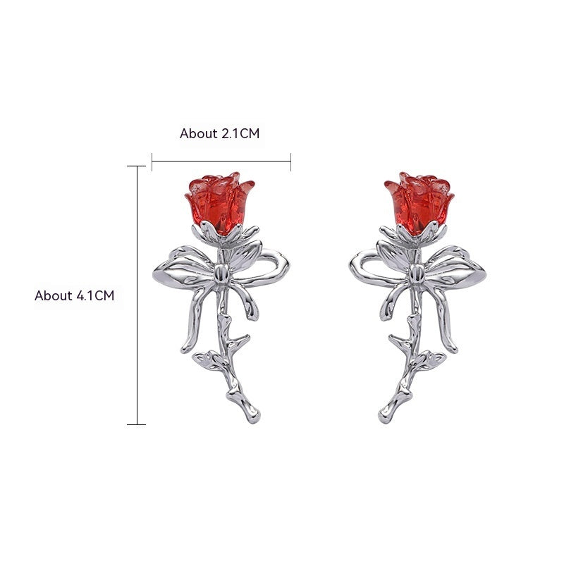 Red Rose Bow Earrings For Women