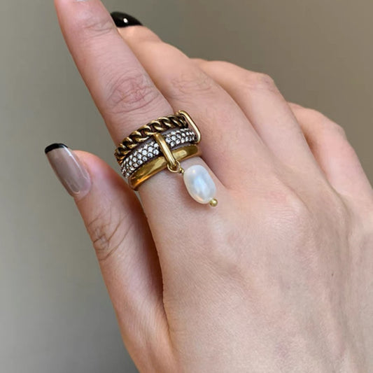 Retro Multi-layer Baroque Pearl Ring For Women